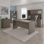 Bestar Logan 66W U-Shaped Desk with Hutch, Cabinet, and Bookcase