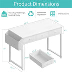 Small White Computer Desk with Fabric Drawers
