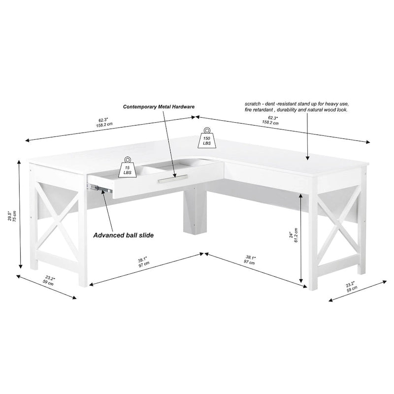 Saint Birch Alaska Modern Farmhouse L-Shaped Desk with Drawer