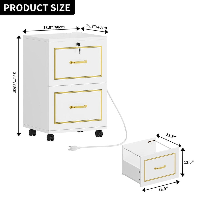 Moasis Mobile Filing Cabinet with 2 Drawers Printer Stand Fit A4, Letter Size, File Cabinet with Charging Station