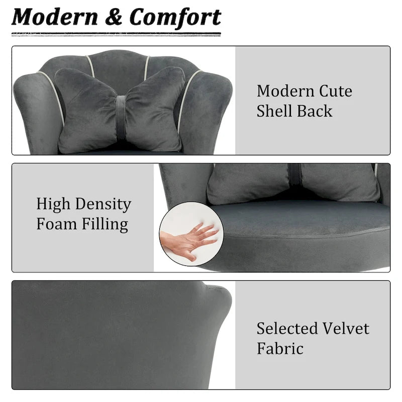 XINMICS Modern Velvet Task Chair 360 Swivel Adjustable Height Office Chair