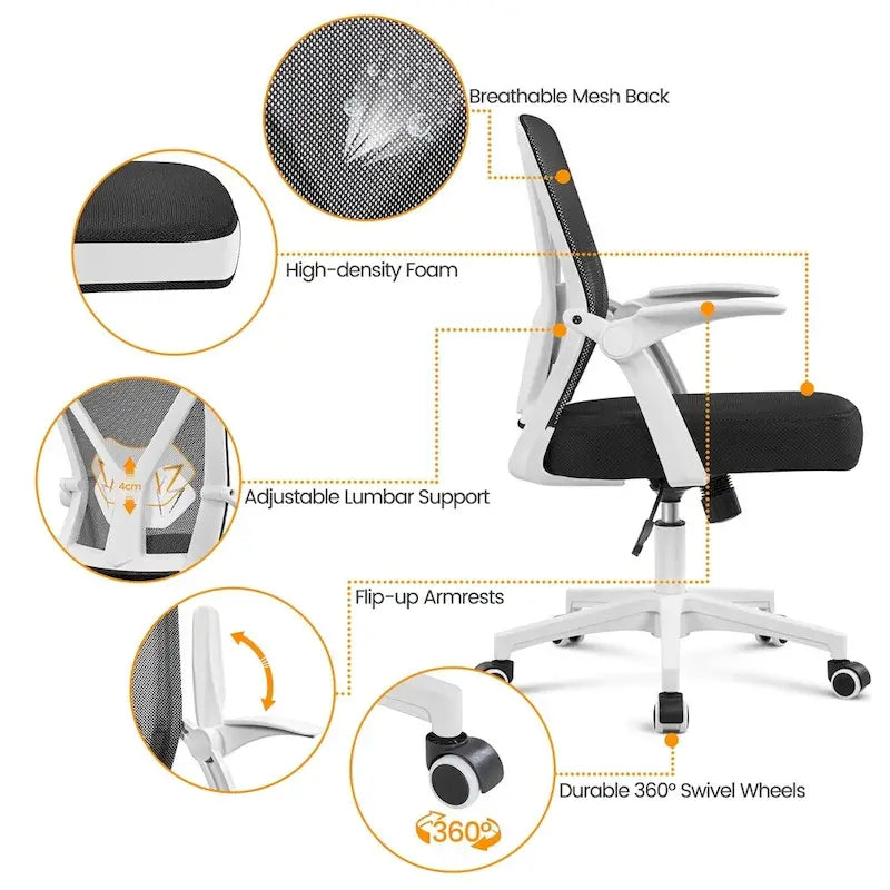 Yaheetech Mesh Office Chair with Flip-up Armrests Comfy Desk Chair - N/A