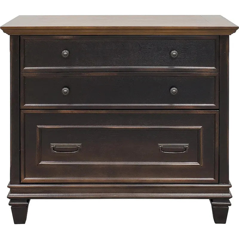 Hartford Wood Lateral File With Locking Legal/Letter File Drawer, Storage Cabinet, Black