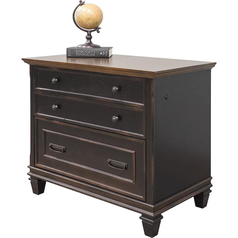 Hartford Wood Lateral File With Locking Legal/Letter File Drawer, Storage Cabinet, Black