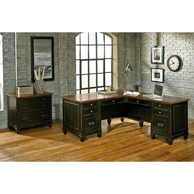 Hartford Wood Lateral File With Locking Legal/Letter File Drawer, Storage Cabinet, Black