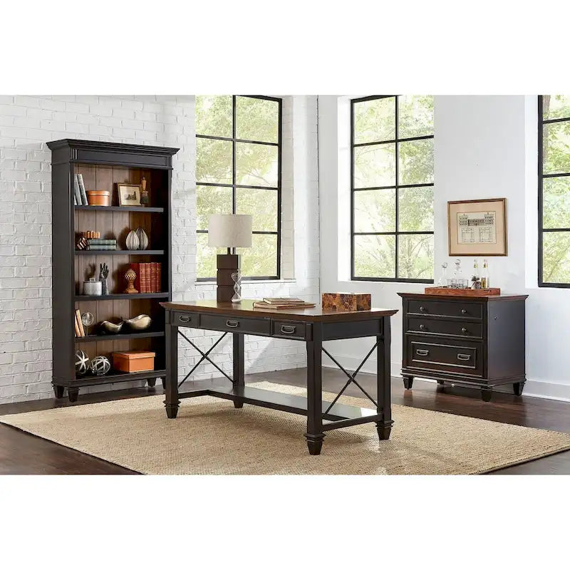 Hartford Wood Lateral File With Locking Legal/Letter File Drawer, Storage Cabinet, Black