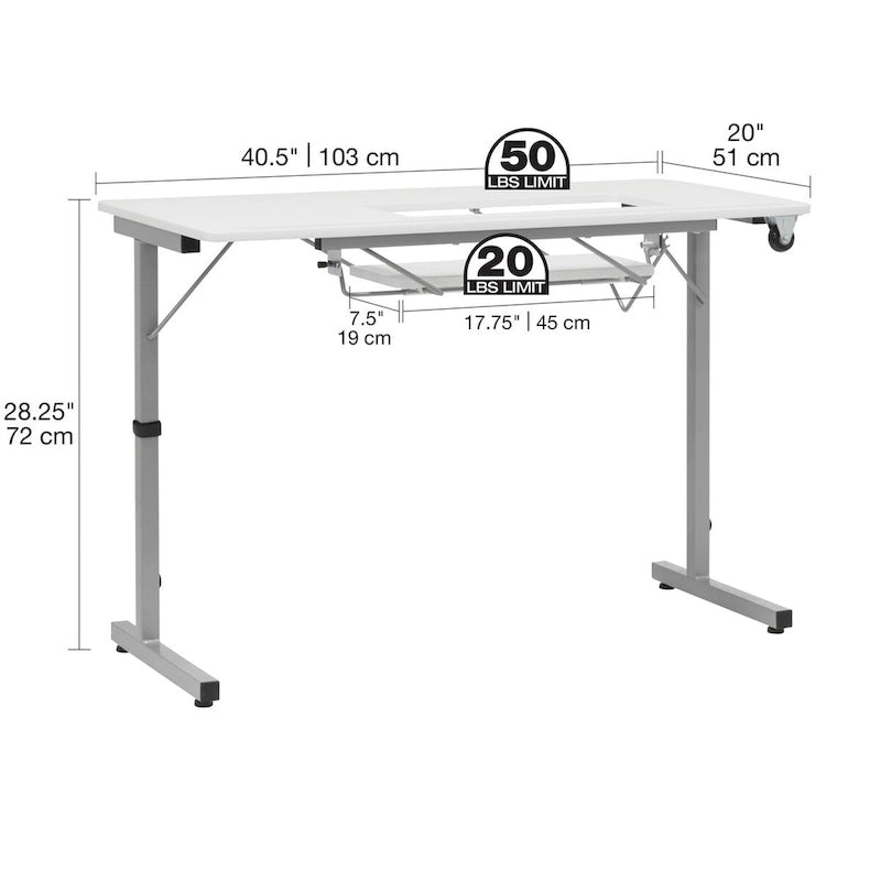Sew Ready Rollaway II Sewing Table Silver/White Portable Folding Rolling