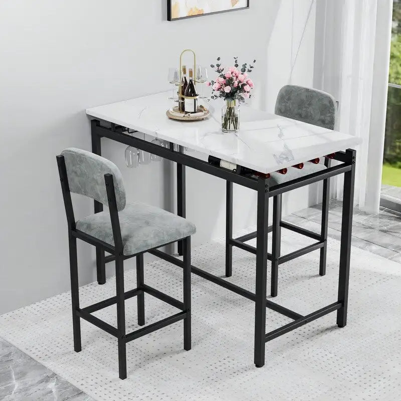 Mieres 3 Piece Dining Room Table Set, Dining Table Set for 2, Kitchen Table Set with 2 Upholstered Chairs
