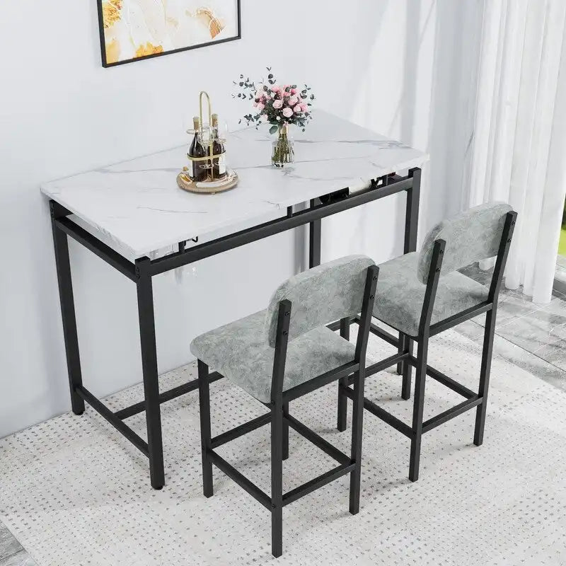 Mieres 3 Piece Dining Room Table Set, Dining Table Set for 2, Kitchen Table Set with 2 Upholstered Chairs