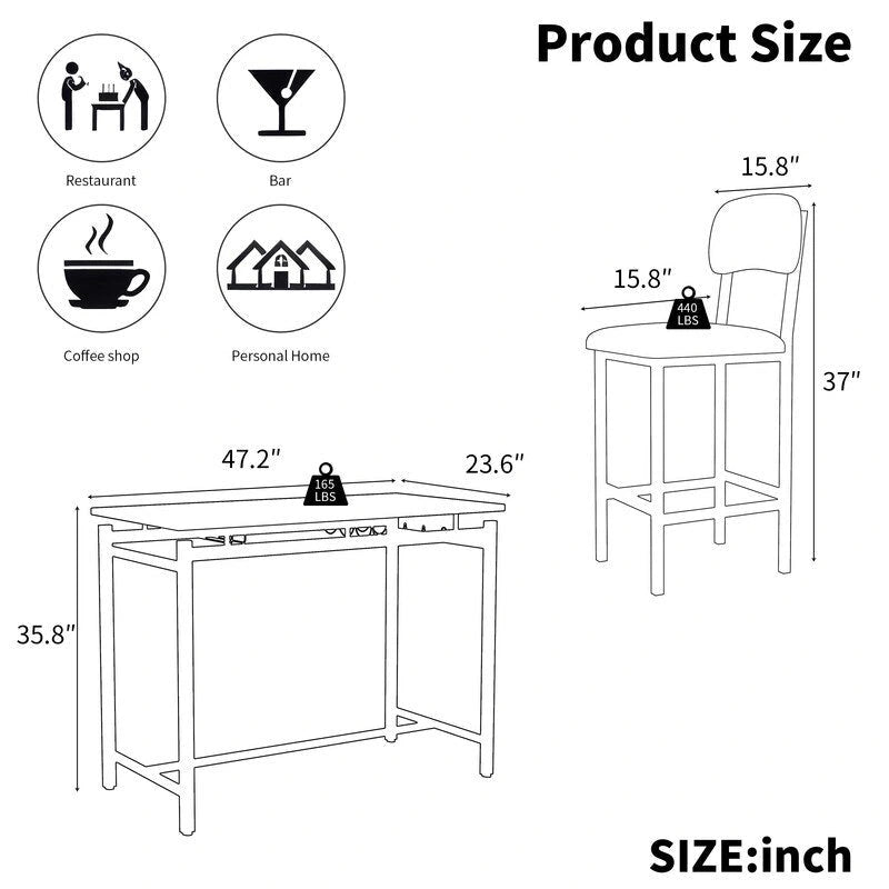 Mieres 3 Piece Dining Room Table Set, Dining Table Set for 2, Kitchen Table Set with 2 Upholstered Chairs