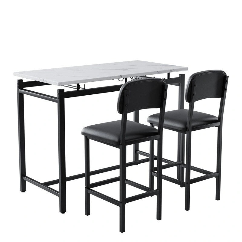 Mieres 3 Piece Dining Room Table Set, Dining Table Set for 2, Kitchen Table Set with 2 Upholstered Chairs