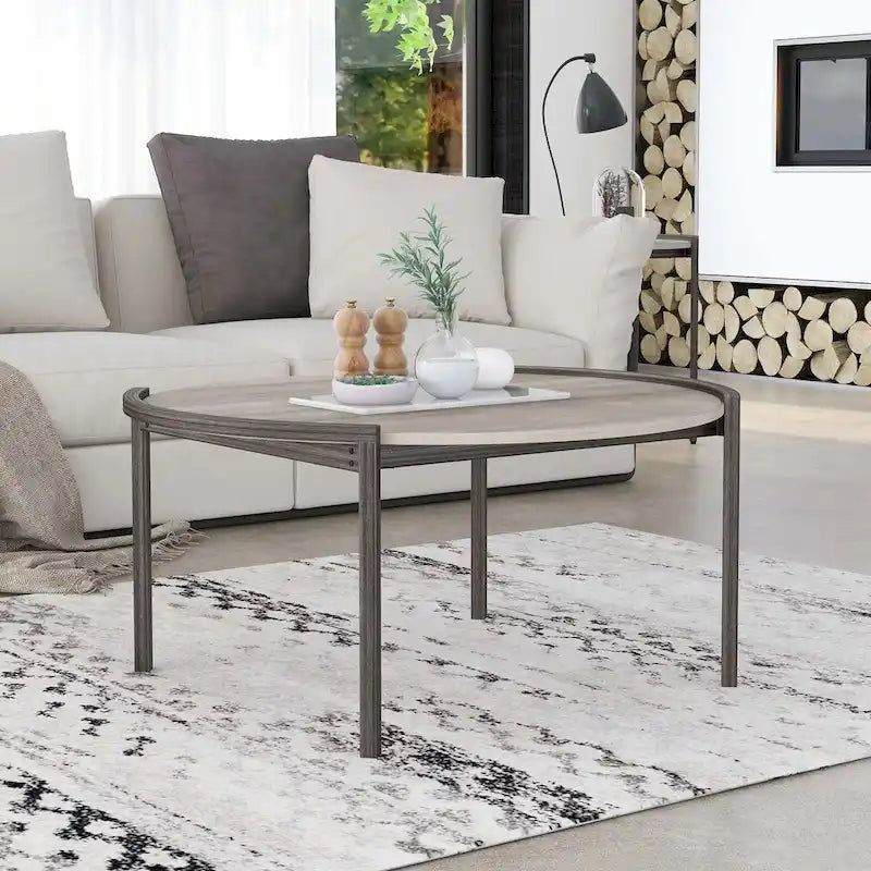 Rowland Urban Light Grey 37-inch Steel Round Coffee Table by Furniture of America