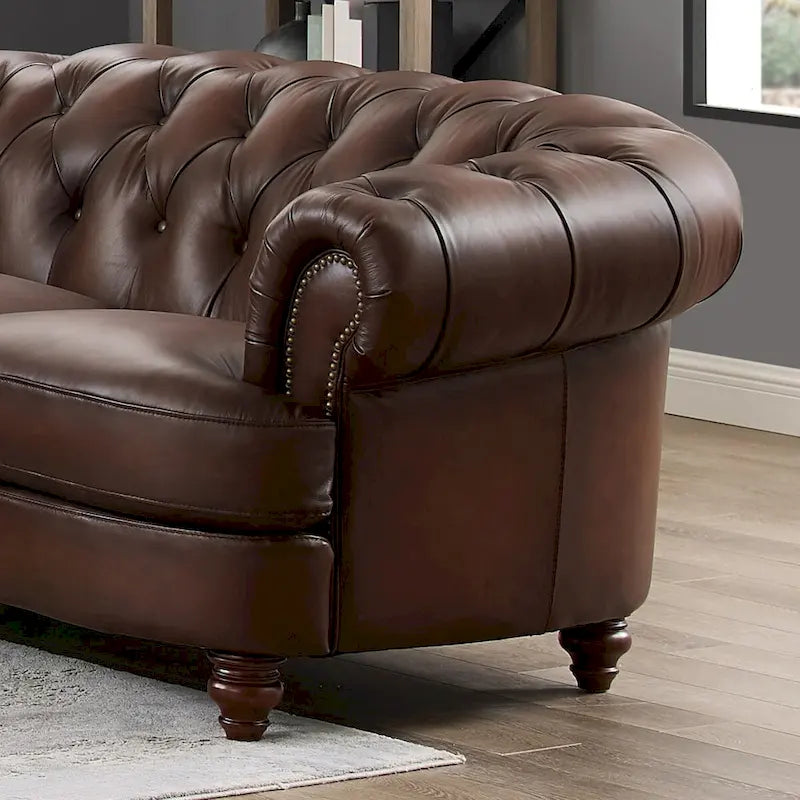 Hydeline Newport Top Grain Chesterfield Leather Sofa with Feather, Memory Foam and Springs