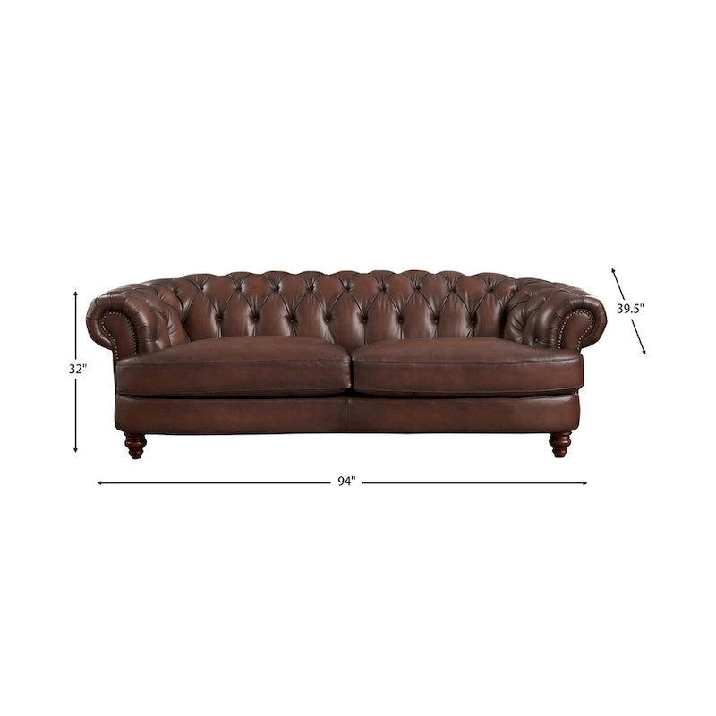 Hydeline Newport Top Grain Chesterfield Leather Sofa with Feather, Memory Foam and Springs