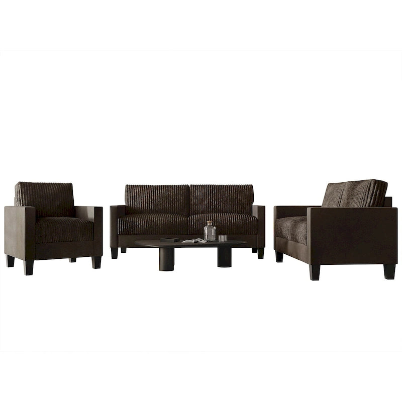 CraftPorch Corduroy Mid-Century Modern Velvet Upholstered 3-Piece Living Room Set