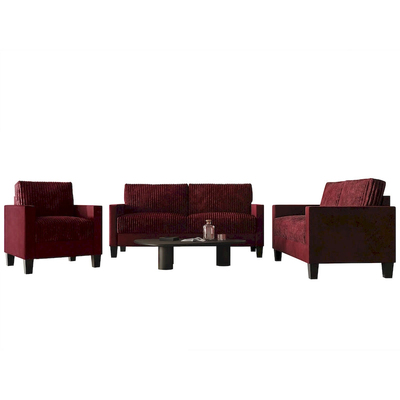 CraftPorch Corduroy Mid-Century Modern Velvet Upholstered 3-Piece Living Room Set
