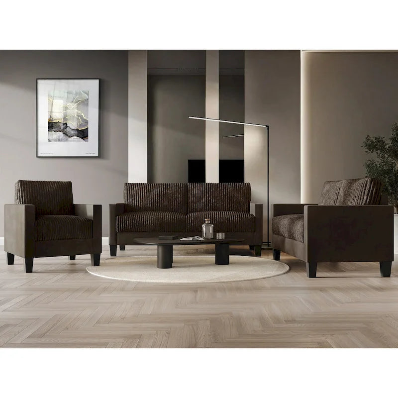 CraftPorch Corduroy Mid-Century Modern Velvet Upholstered 3-Piece Living Room Set