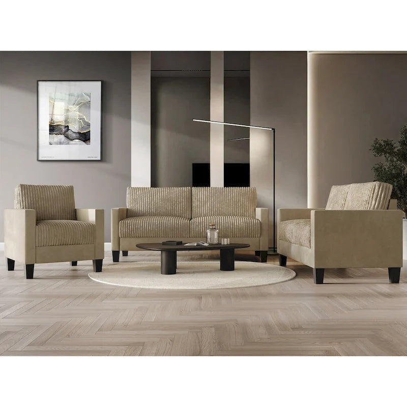 CraftPorch Corduroy Mid-Century Modern Velvet Upholstered 3-Piece Living Room Set