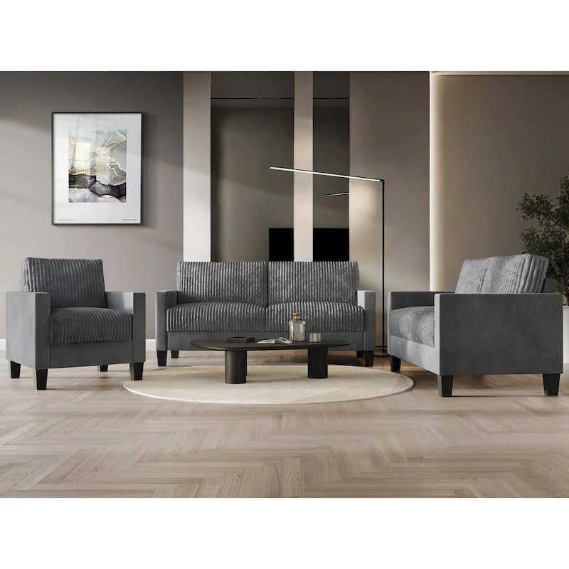 CraftPorch Corduroy Mid-Century Modern Velvet Upholstered 3-Piece Living Room Set