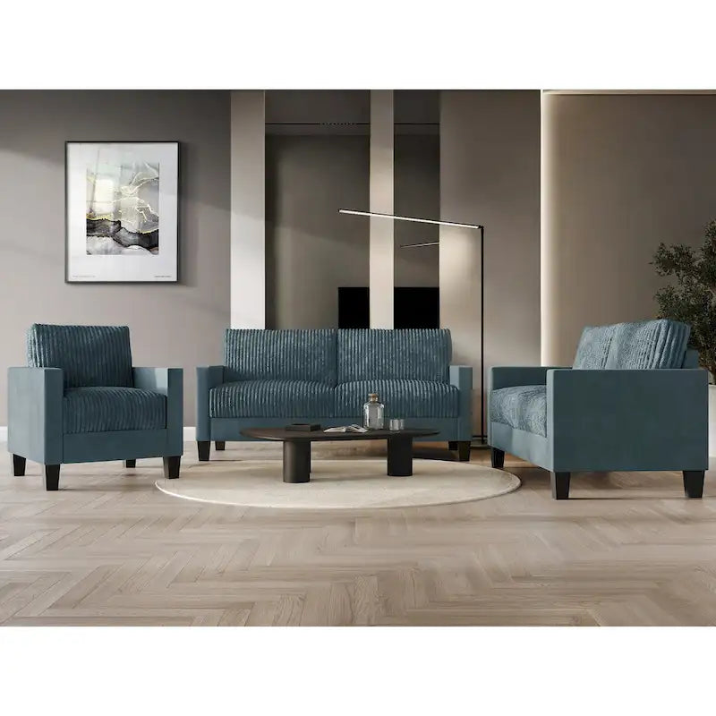 CraftPorch Corduroy Mid-Century Modern Velvet Upholstered 3-Piece Living Room Set