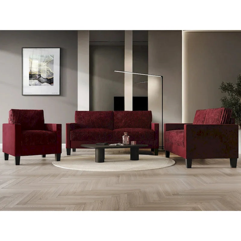 CraftPorch Corduroy Mid-Century Modern Velvet Upholstered 3-Piece Living Room Set