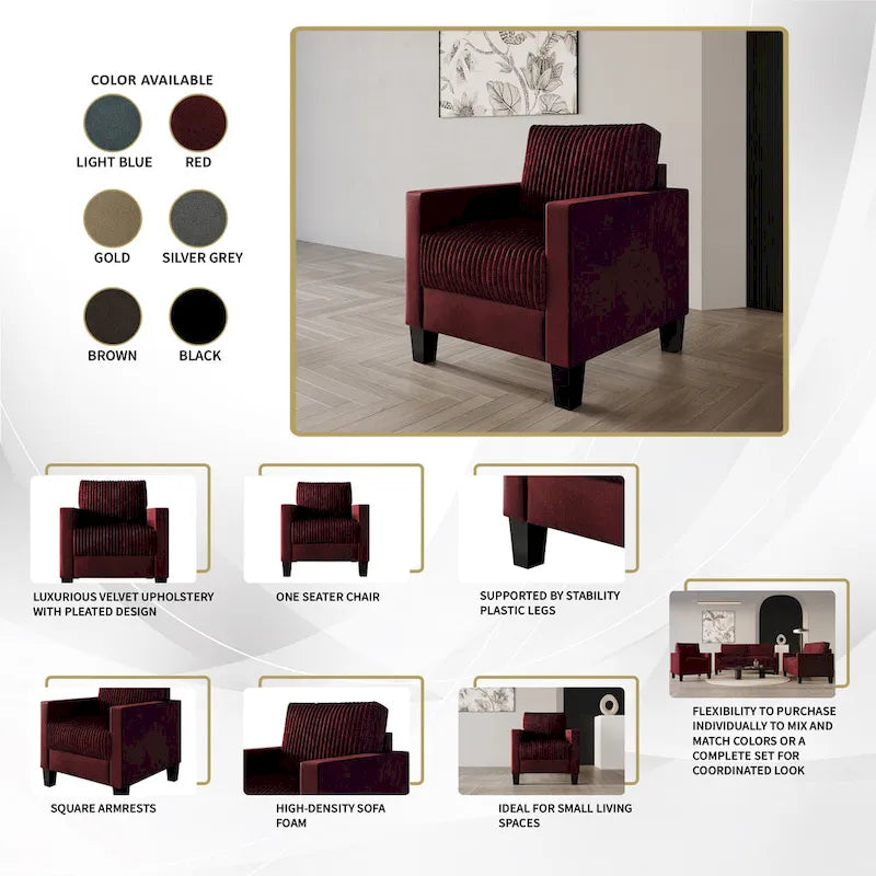 CraftPorch Corduroy Mid-Century Modern Velvet Upholstered 3-Piece Living Room Set