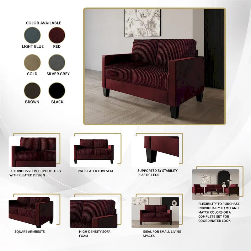 CraftPorch Corduroy Mid-Century Modern Velvet Upholstered 3-Piece Living Room Set