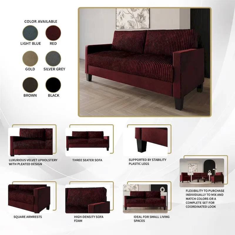 CraftPorch Corduroy Mid-Century Modern Velvet Upholstered 3-Piece Living Room Set