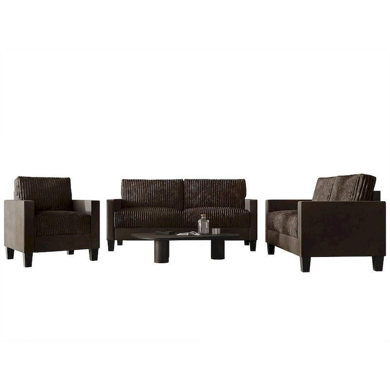 CraftPorch Corduroy Mid-Century Modern Velvet Upholstered 3-Piece Living Room Set