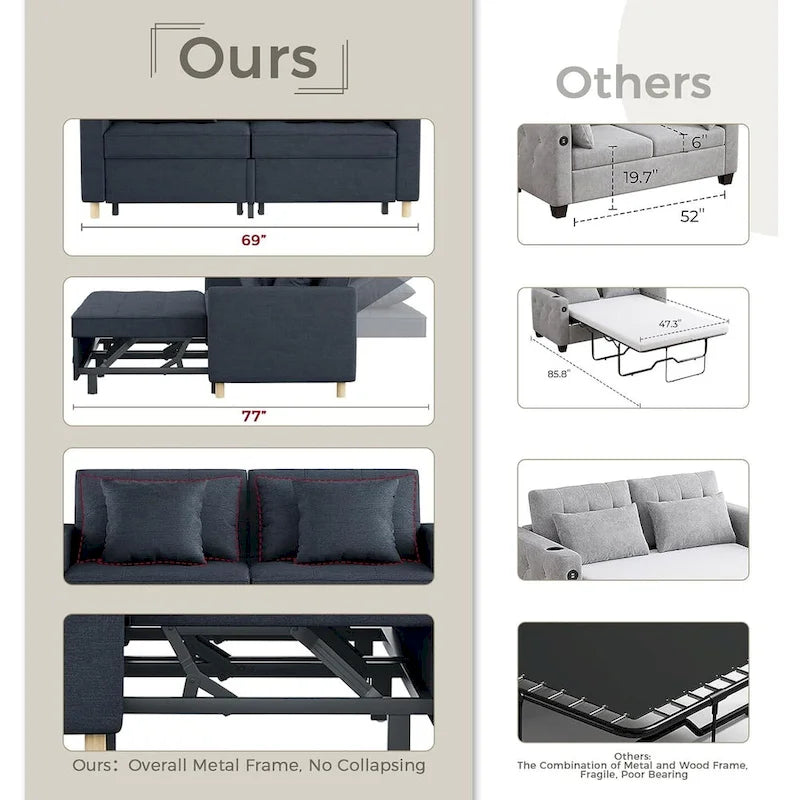 AECOJOY 3-in-1 Sofa Bed Double Sleeper Chair Bed