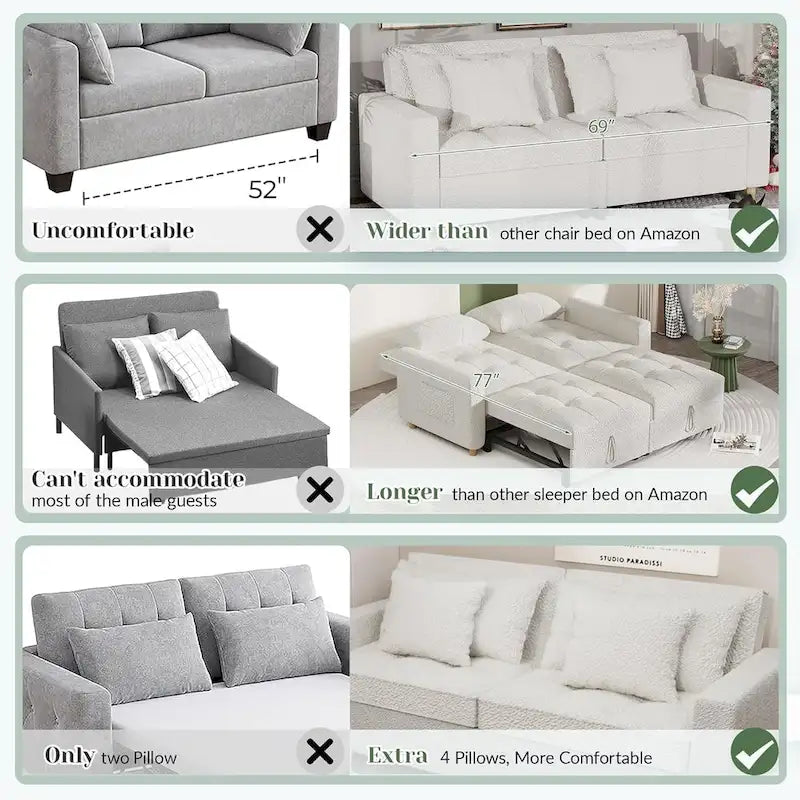 AECOJOY 3-in-1 Sofa Bed Double Sleeper Chair Bed