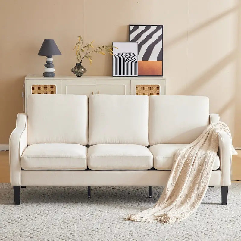 Erommy 3 Seat Sofa, 72 Sofa Couch for Living Room, Modern Fabric Couch with 4 Wood Legs, 2 Metal Support Rods for Bedroom