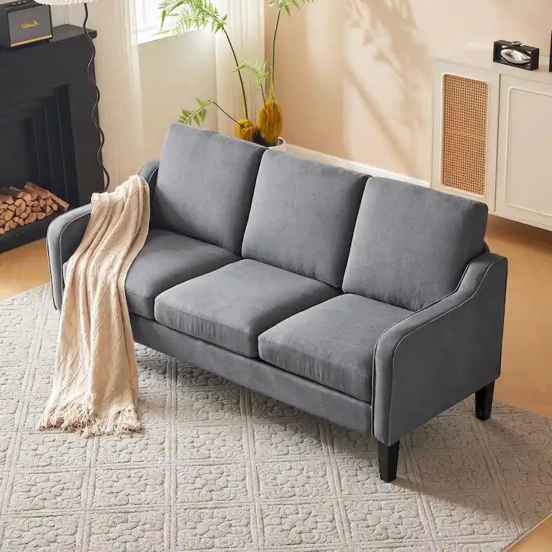 Erommy 3 Seat Sofa, 72 Sofa Couch for Living Room, Modern Fabric Couch with 4 Wood Legs, 2 Metal Support Rods for Bedroom