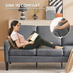 Erommy 3 Seat Sofa, 72 Sofa Couch for Living Room, Modern Fabric Couch with 4 Wood Legs, 2 Metal Support Rods for Bedroom