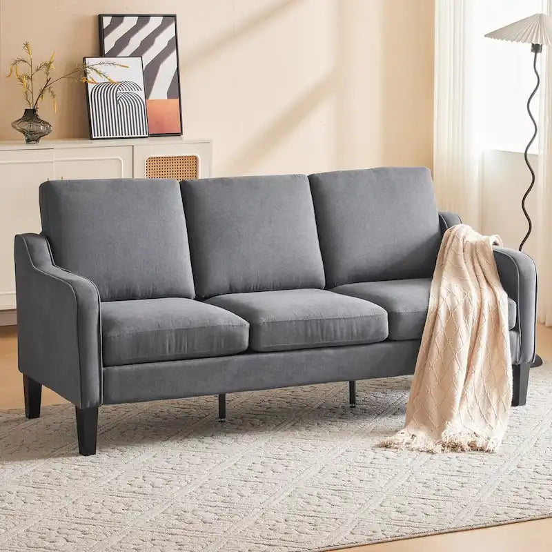 Erommy 3 Seat Sofa, 72 Sofa Couch for Living Room, Modern Fabric Couch with 4 Wood Legs, 2 Metal Support Rods for Bedroom