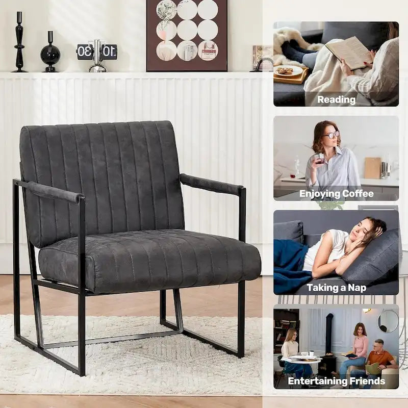 Upholstered Accent Chair with Sturdy Rust-Resistant Metal Framel Arm Chair Outdoor and Indoor Use Reading Chair