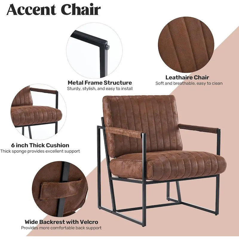 Upholstered Accent Chair with Sturdy Rust-Resistant Metal Framel Arm Chair Outdoor and Indoor Use Reading Chair