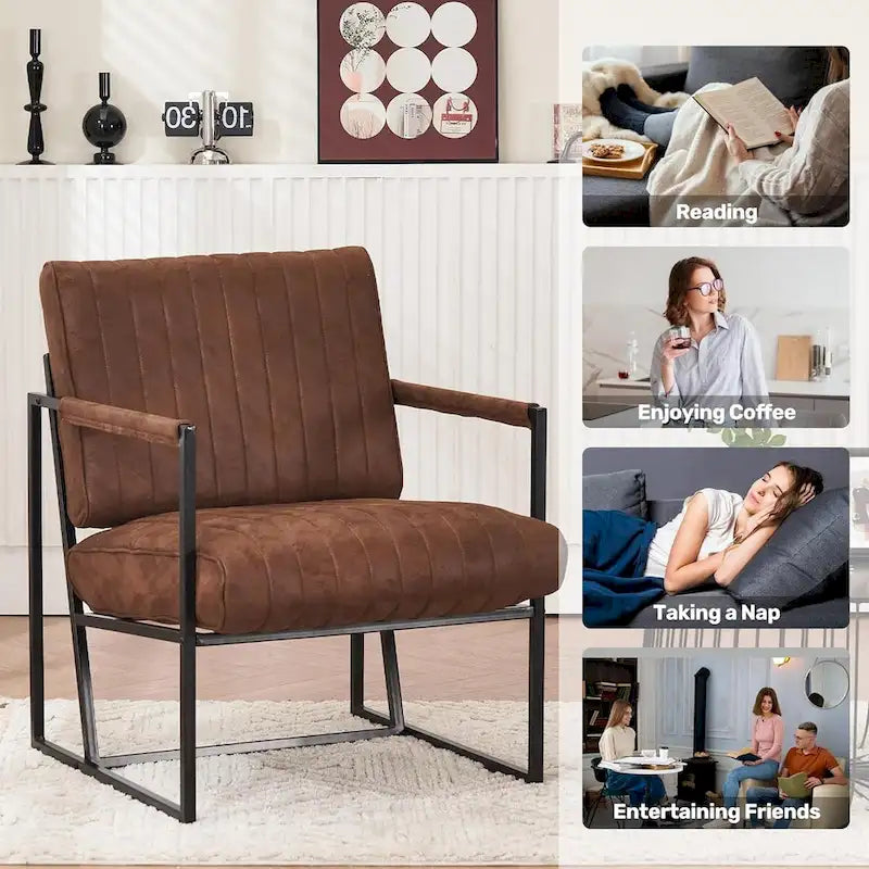 Upholstered Accent Chair with Sturdy Rust-Resistant Metal Framel Arm Chair Outdoor and Indoor Use Reading Chair