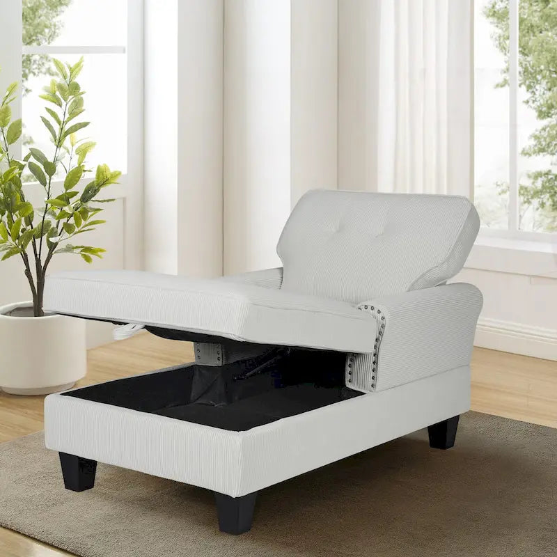Chaise Lounge Indoor Sleeper Sofa Bed Chair Upholstered Lounge Chair for Bedroom Living Room with Rivets Beige