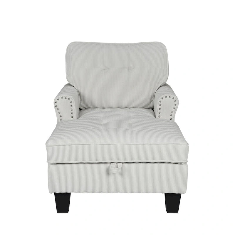Chaise Lounge Indoor Sleeper Sofa Bed Chair Upholstered Lounge Chair for Bedroom Living Room with Rivets Beige