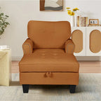 Chaise Lounge Indoor Sleeper Sofa Bed Chair Upholstered Lounge Chair for Bedroom Living Room with Rivets Beige