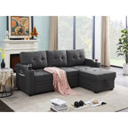 Mabel 83-inch Dark Gray Sleeper Sectional Sofa with Cup Holder, USB Charging Port, and Pocket - 83W x 54D x 35H