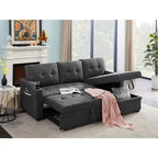 Mabel 83-inch Dark Gray Sleeper Sectional Sofa with Cup Holder, USB Charging Port, and Pocket - 83W x 54D x 35H