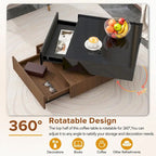 Square 360Rotating Coffee Table with 2 Drawers, Gloss 2-Tier Center Table with Storage, Side Table for Living Room