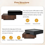 Square 360Rotating Coffee Table with 2 Drawers, Gloss 2-Tier Center Table with Storage, Side Table for Living Room