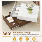 Square 360Rotating Coffee Table with 2 Drawers, Gloss 2-Tier Center Table with Storage, Side Table for Living Room
