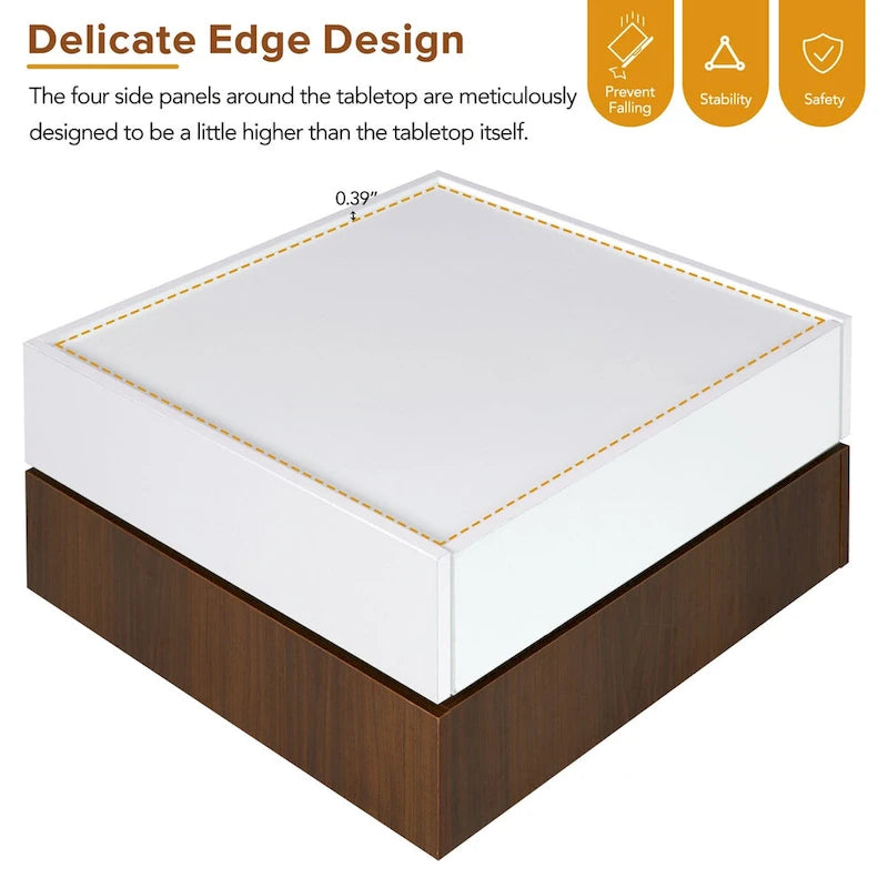 Square 360Rotating Coffee Table with 2 Drawers, Gloss 2-Tier Center Table with Storage, Side Table for Living Room