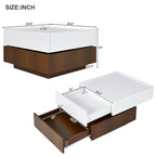 Square 360Rotating Coffee Table with 2 Drawers, Gloss 2-Tier Center Table with Storage, Side Table for Living Room