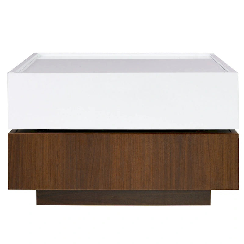 Square 360Rotating Coffee Table with 2 Drawers, Gloss 2-Tier Center Table with Storage, Side Table for Living Room