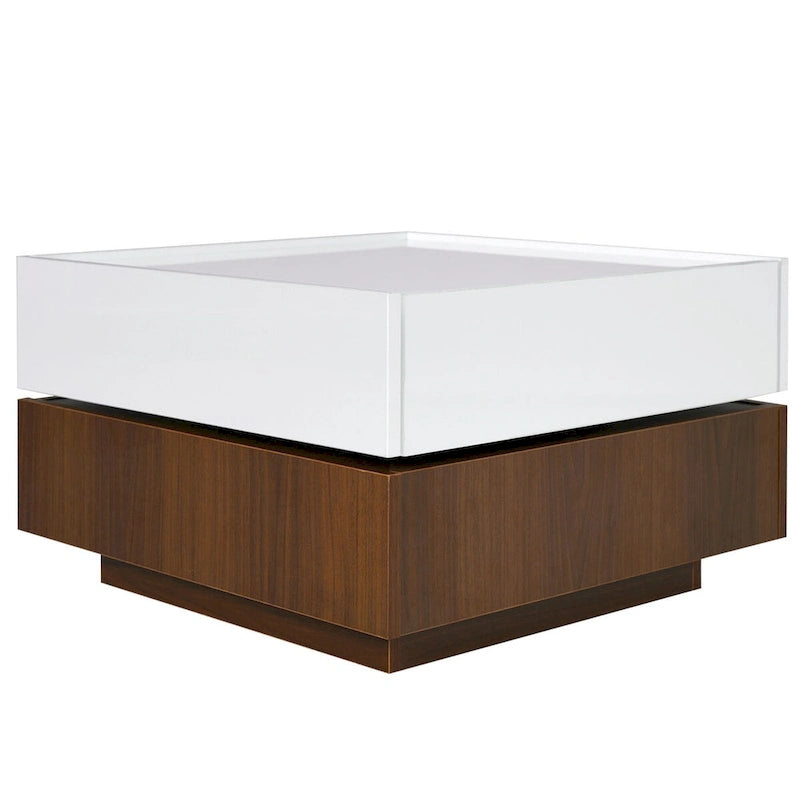 Square 360Rotating Coffee Table with 2 Drawers, Gloss 2-Tier Center Table with Storage, Side Table for Living Room